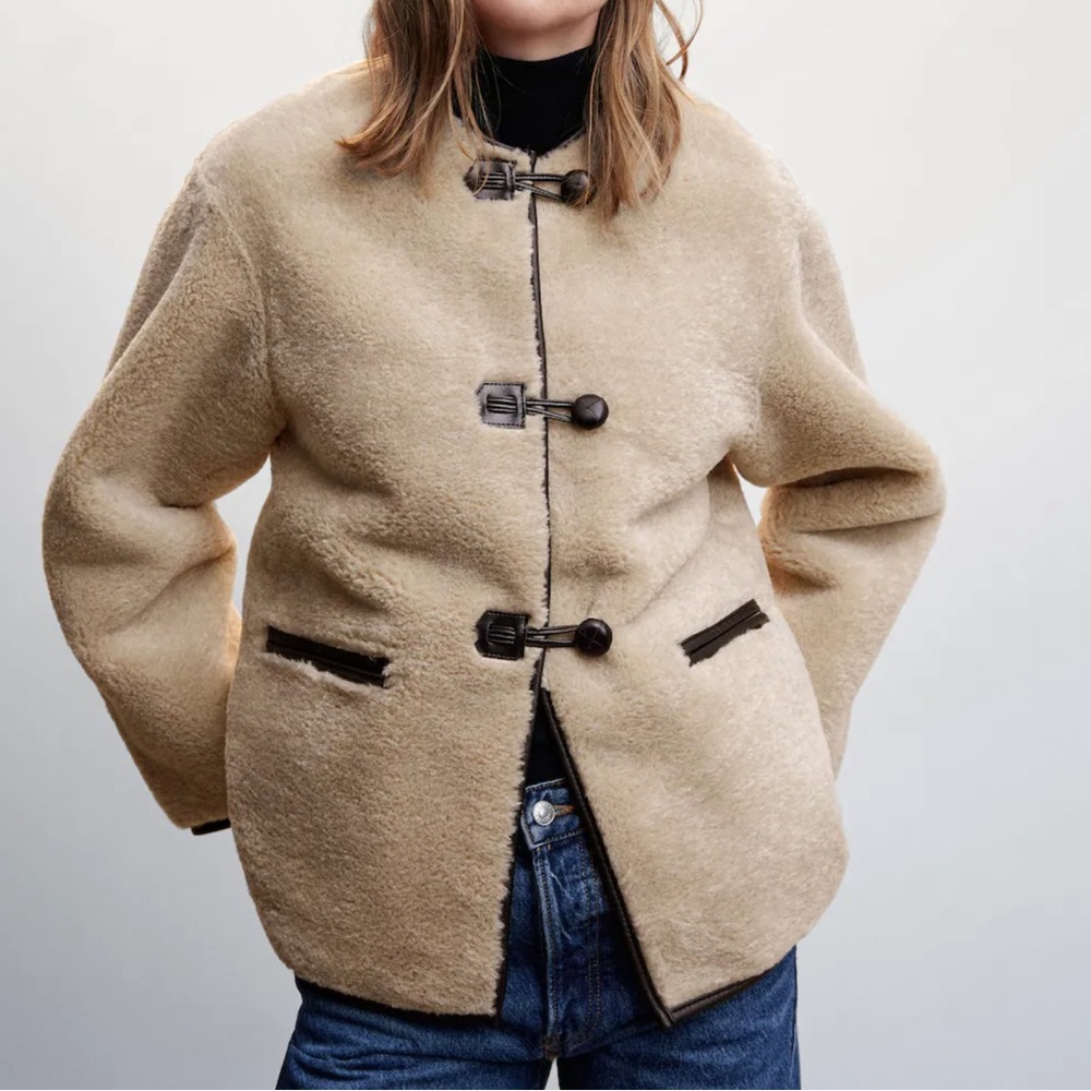 Mango faux fur shearling jacket appliqués applique medium